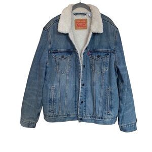Levi's Sherpa Denim Trucker Men's Jacket Size Large Light Wash Jean Workwear